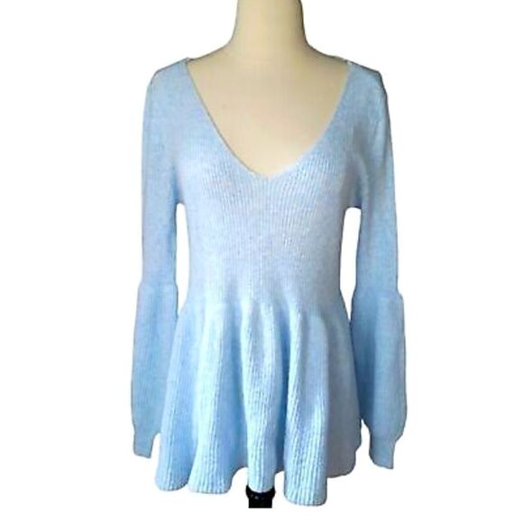 LC SUPER SOFT PEPLUM BALLOON SLEEVE SWEATER! Chiffon bow neck tie - Picture 2 of 13